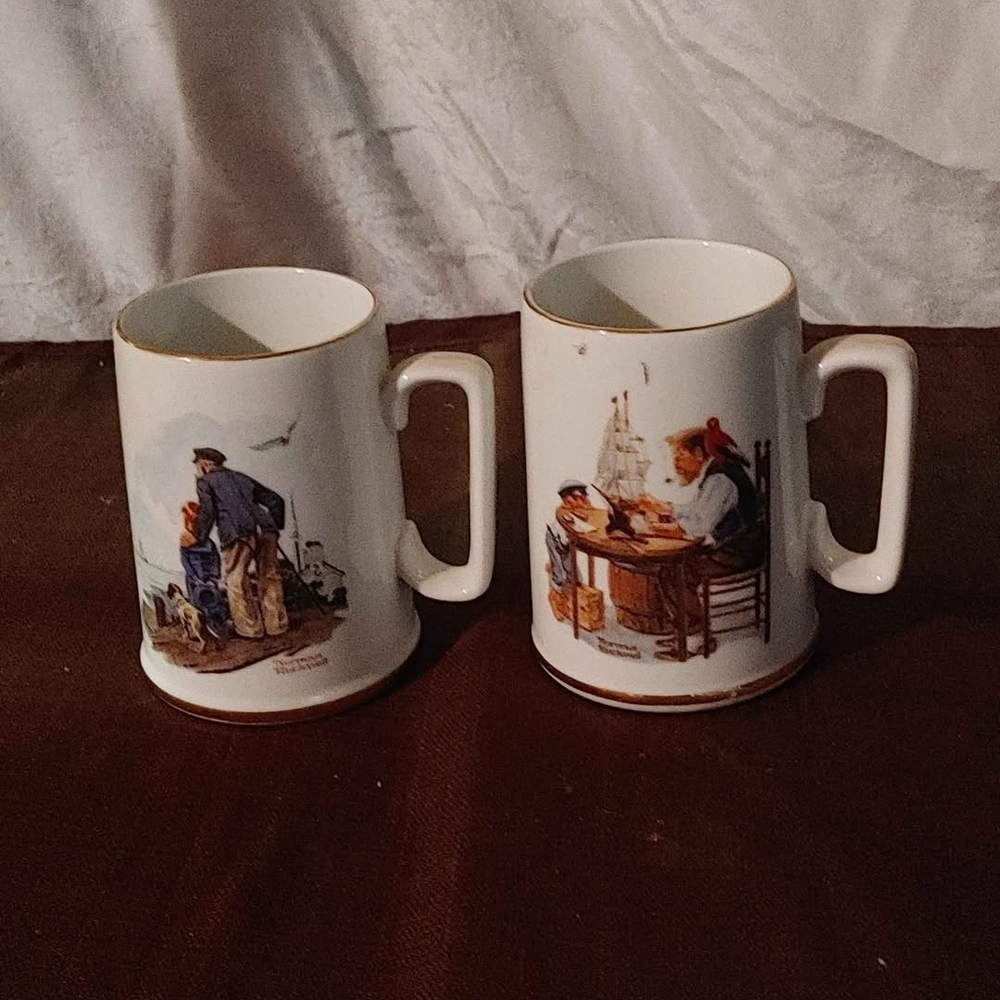 Vintage Ceramic Mugs with Nautical Designs